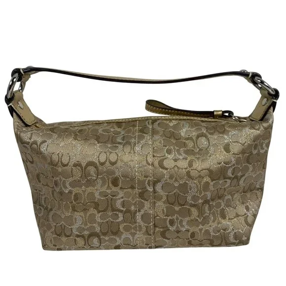 COACH Mini Signature Optic Lurex 40958 Shoulder Handbag Gold/Silver NO Tag EUC - Picture 3 of 13